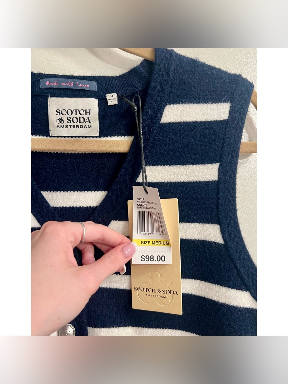 Scotch & Soda Navy & White Striped Knit Button Vest - Picture 3 of 6
